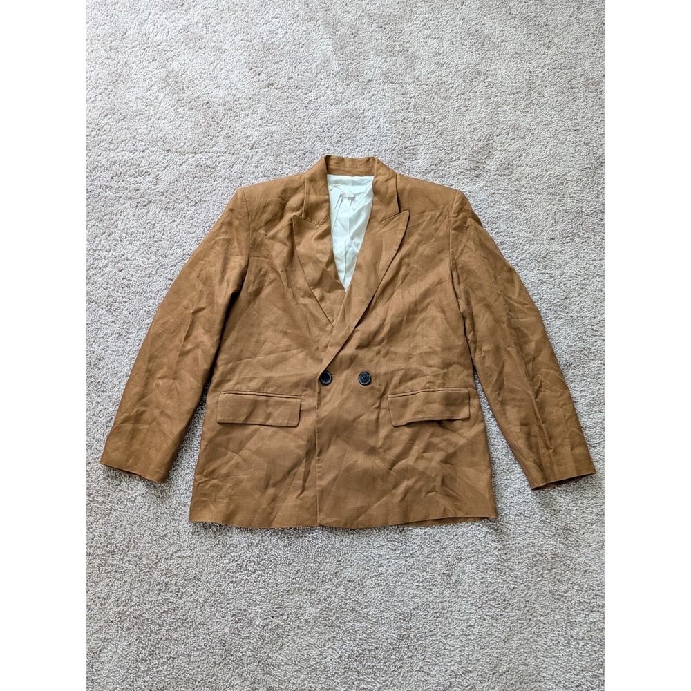 Zara Linen Blend Single Button Blazer Jacket Womens Medium Brown 2518/759 NWT
